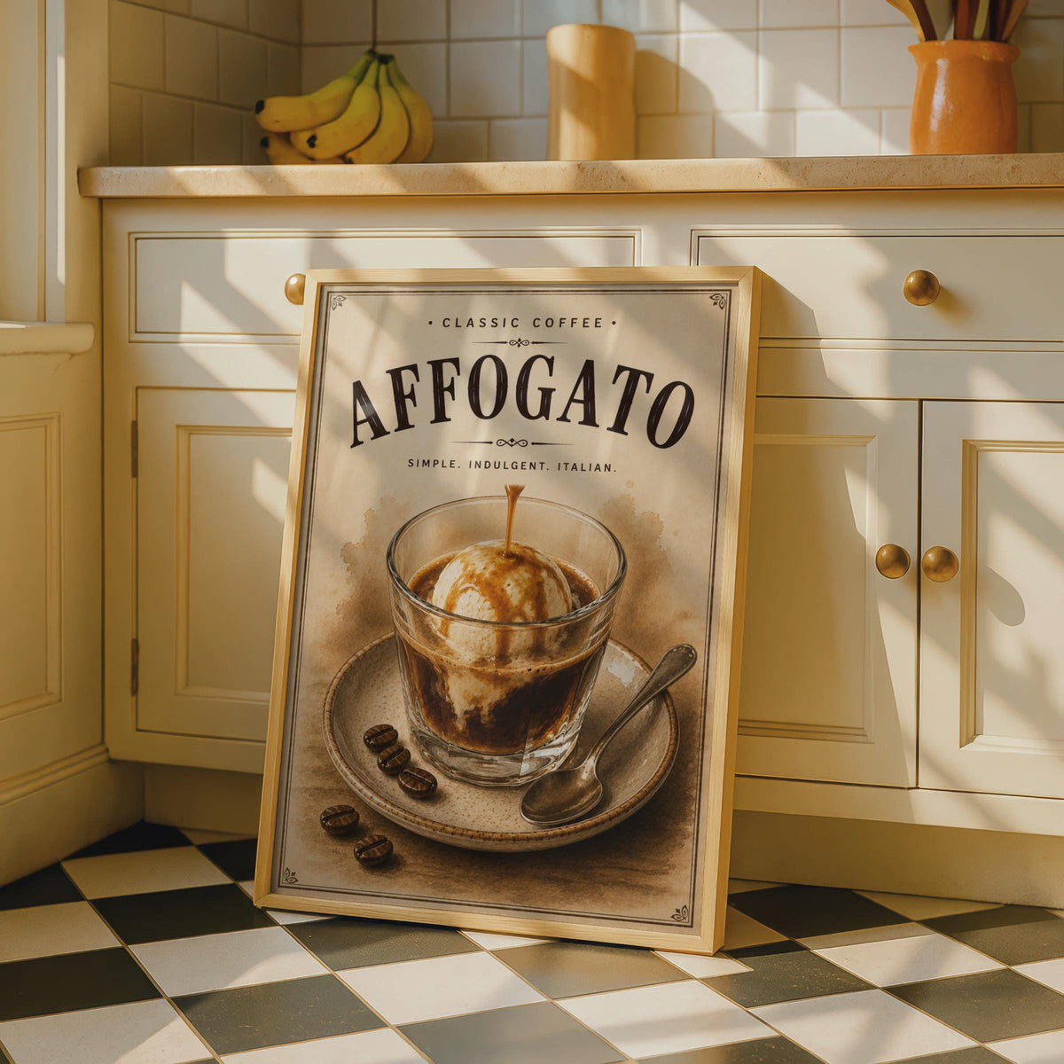 Affogato Coffee Poster, Vintage Italian Cafe Wall Art, Retro Espresso Kitchen Print, Brown Cream