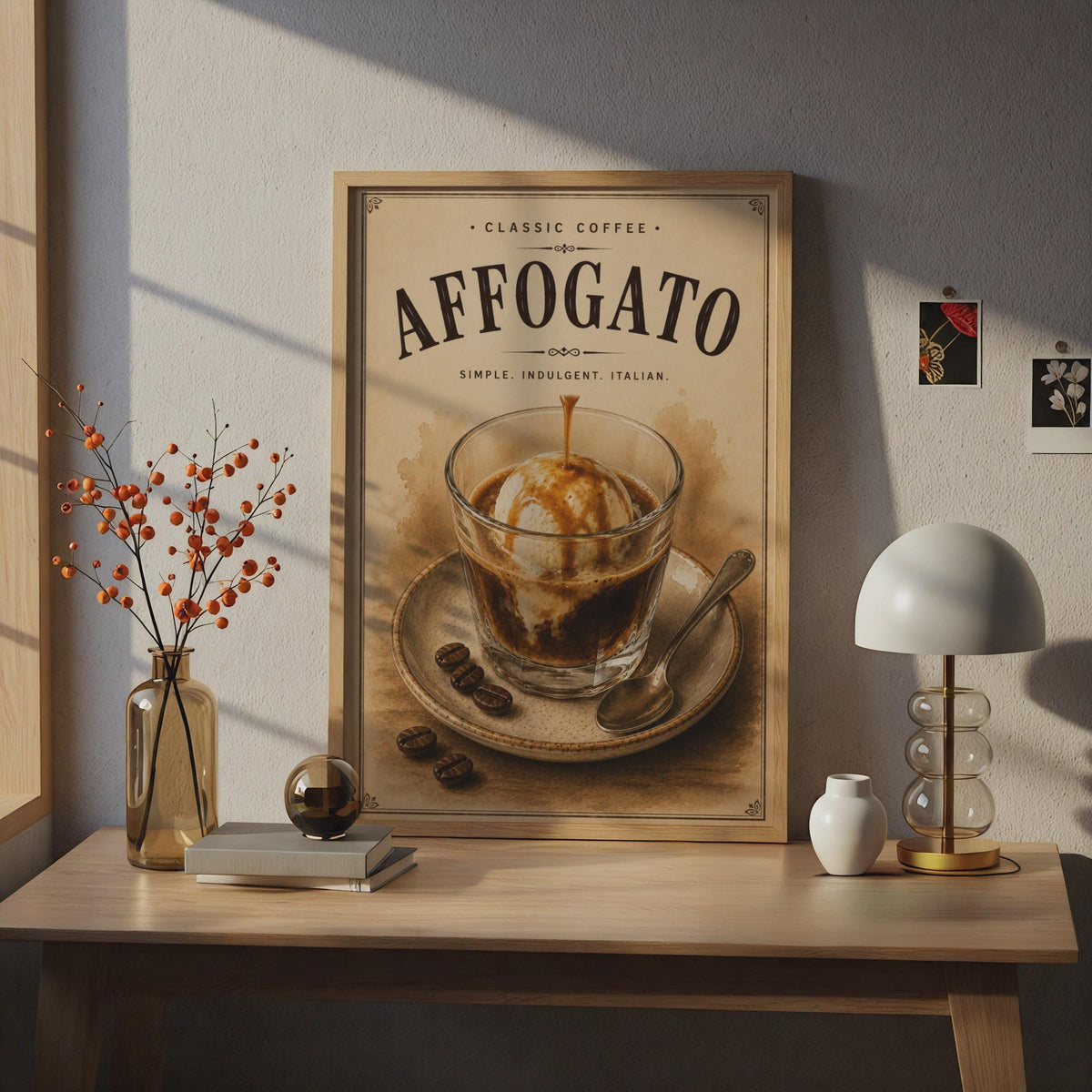 Affogato Coffee Poster, Vintage Italian Cafe Wall Art, Retro Espresso Kitchen Print, Brown Cream