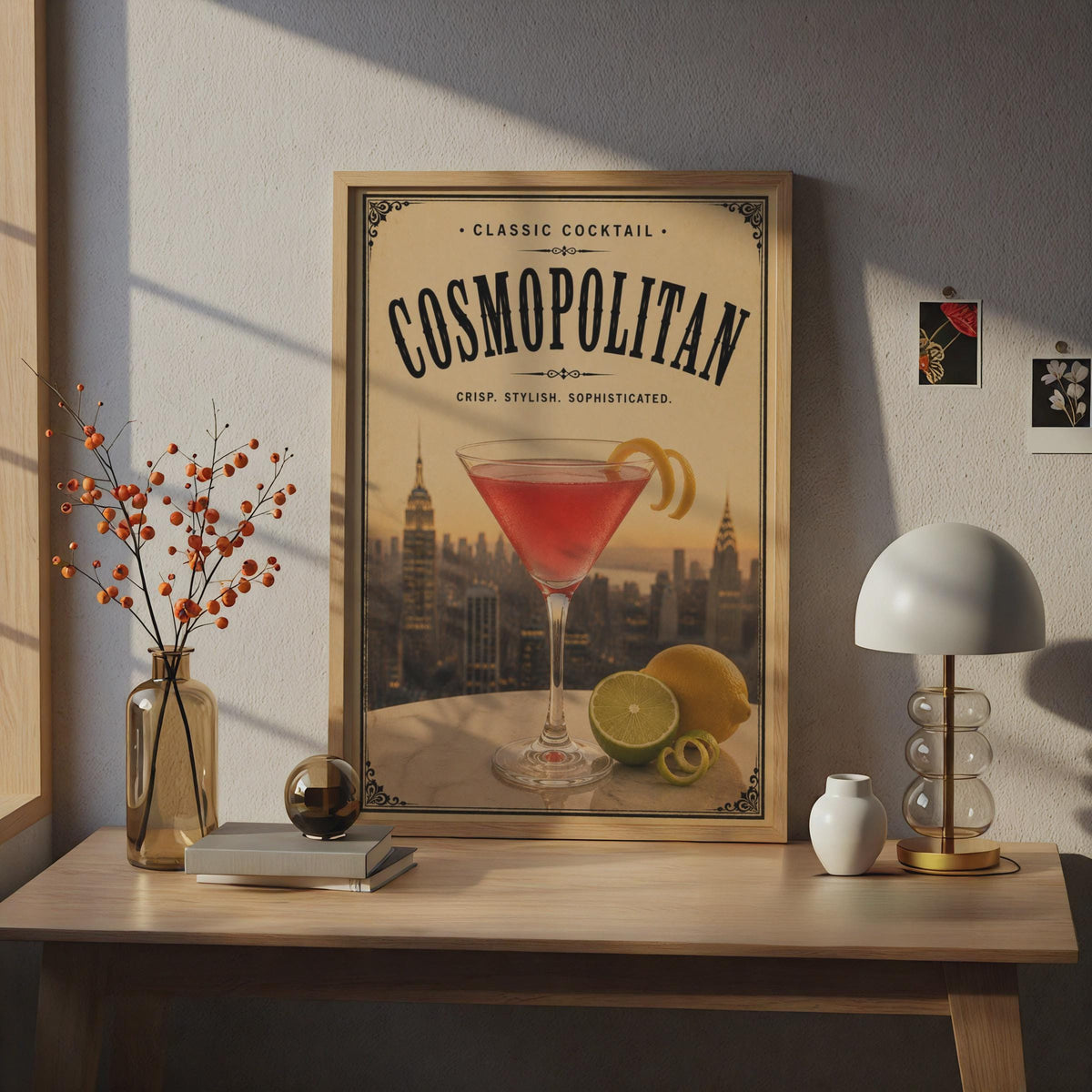 Cosmopolitan Cocktail Poster, Classic Cocktail Bar Wall Art, Vintage Style New York Print
