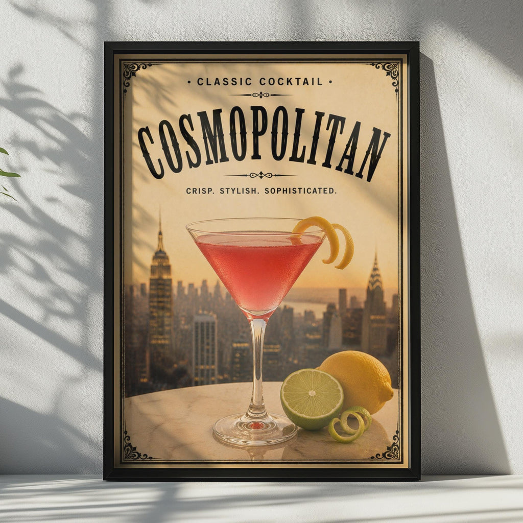 Cosmopolitan Cocktail Poster, Classic Cocktail Bar Wall Art, Vintage Style New York Print