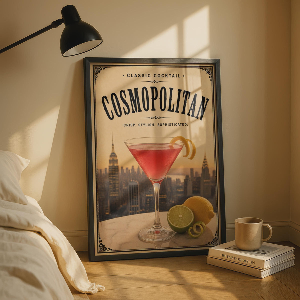 Cosmopolitan Cocktail Poster, Classic Cocktail Bar Wall Art, Vintage Style New York Print