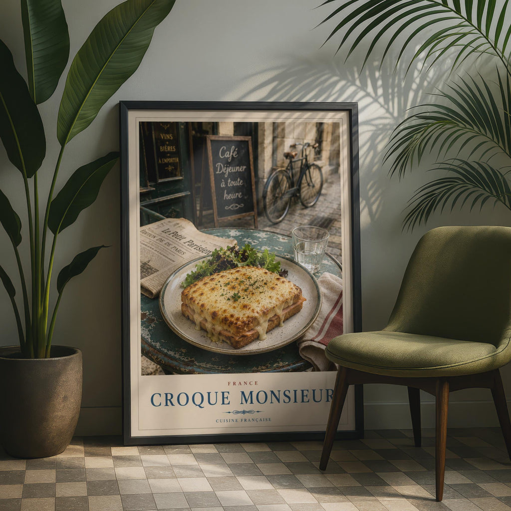 Croque Monsieur French Food Poster, Paris Cafe Kitchen Wall Art, Cuisine Francaise