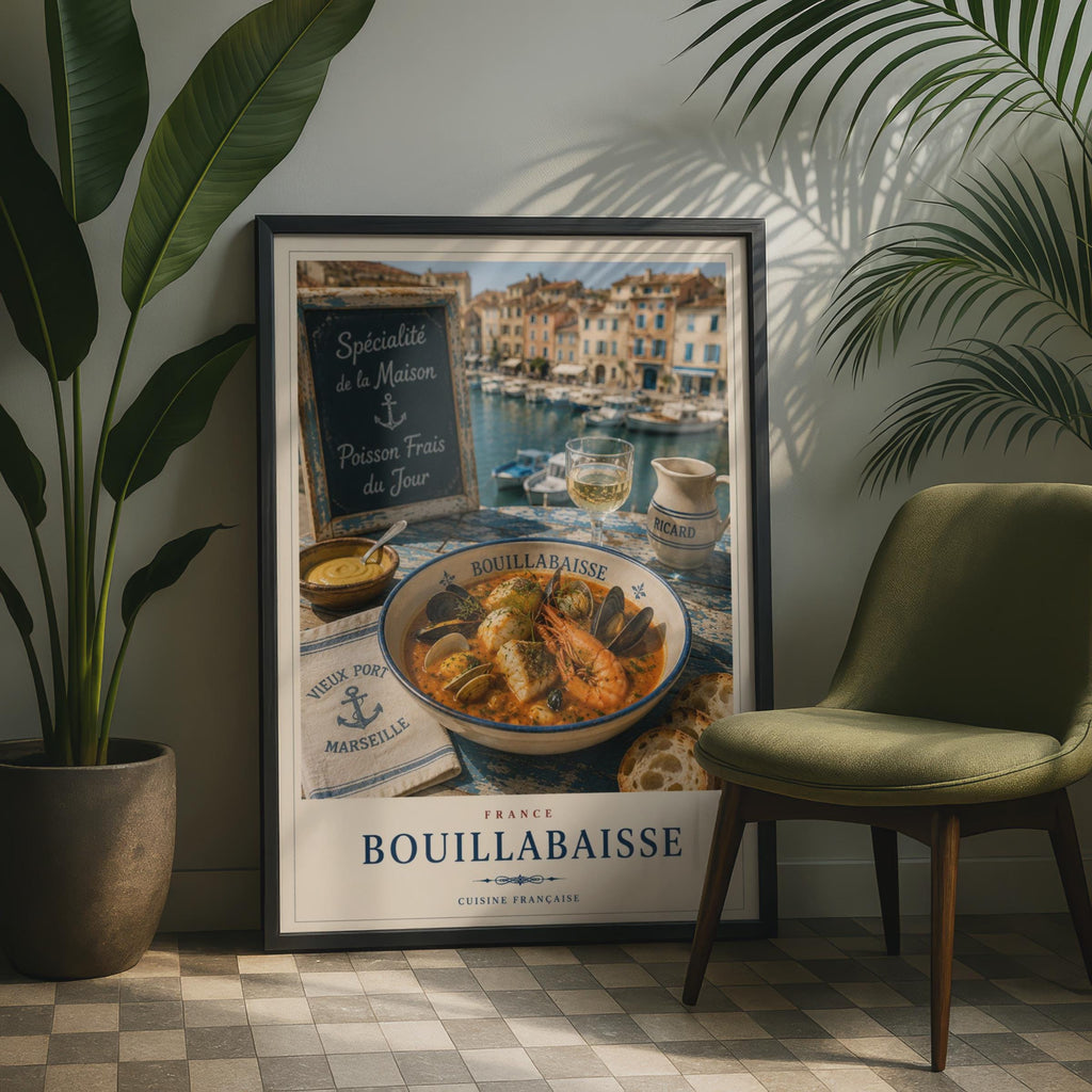 Bouillabaisse Marseille French Food Poster, Cuisine Francaise Kitchen Wall Art, France