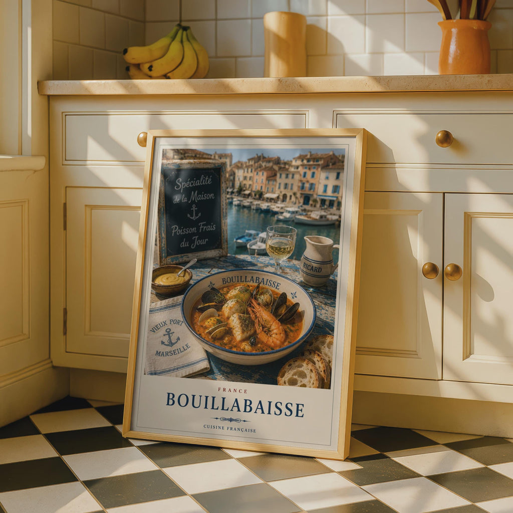 Bouillabaisse Marseille French Food Poster, Cuisine Francaise Kitchen Wall Art, France