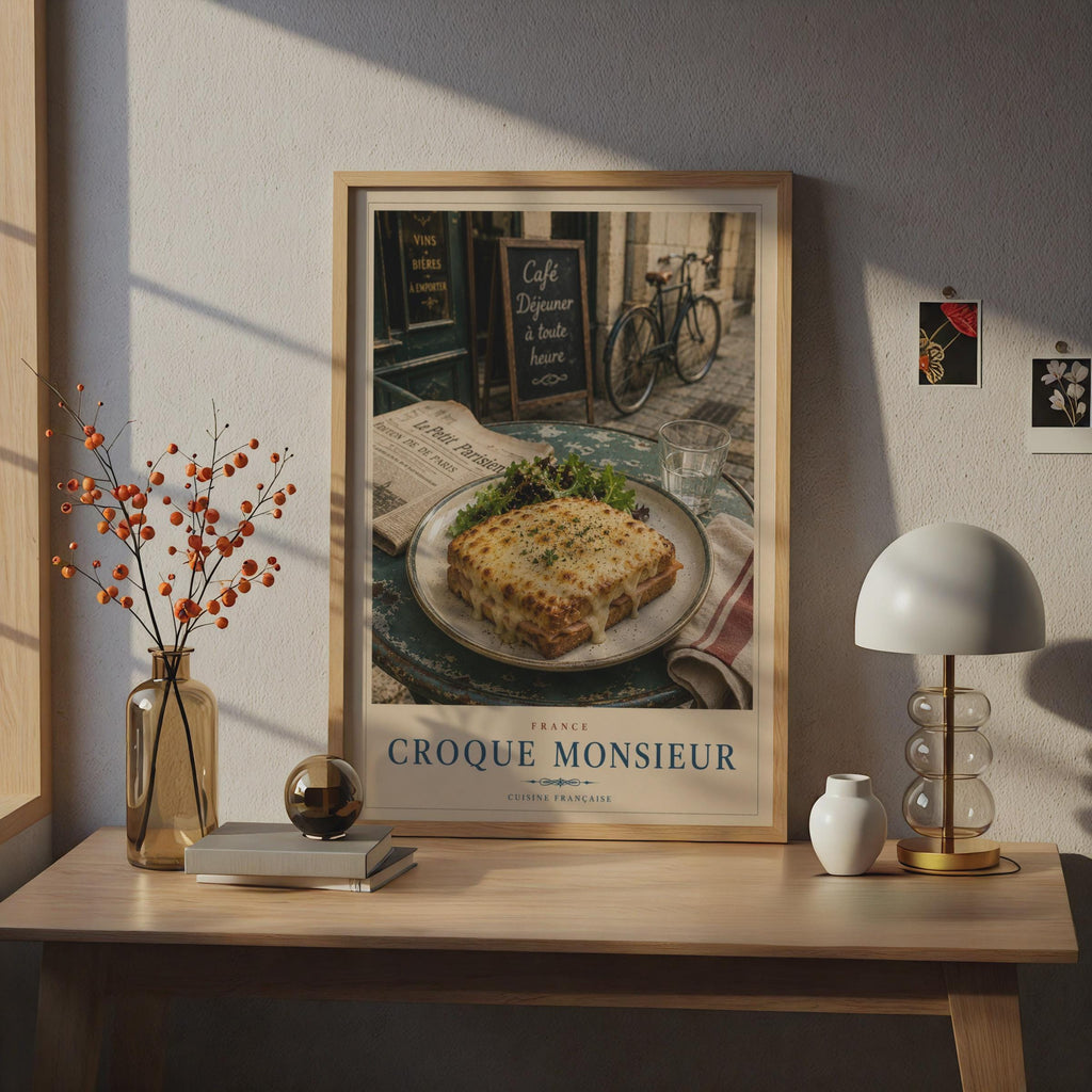 Croque Monsieur French Food Poster, Paris Cafe Kitchen Wall Art, Cuisine Francaise
