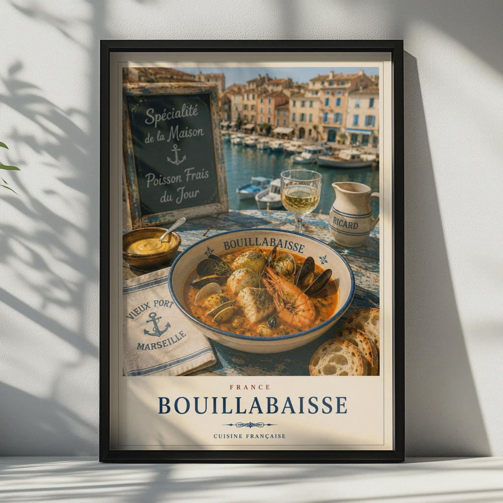 Bouillabaisse Marseille French Food Poster, Cuisine Francaise Kitchen Wall Art, France