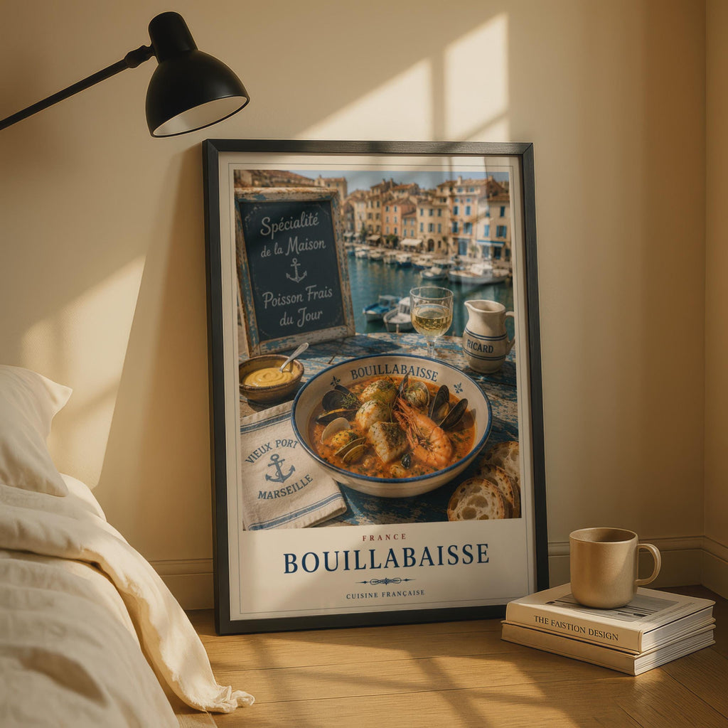 Bouillabaisse Marseille French Food Poster, Cuisine Francaise Kitchen Wall Art, France