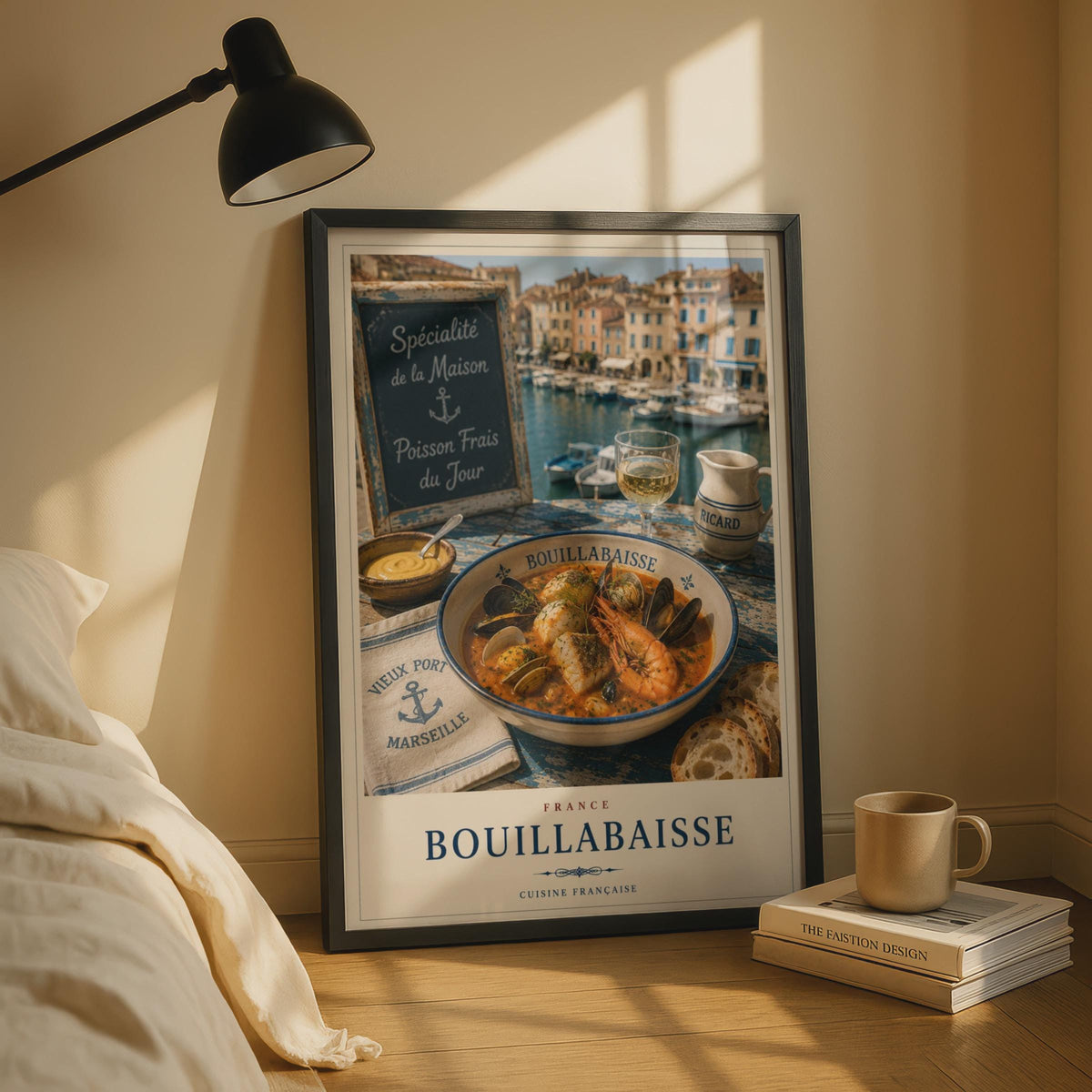 Bouillabaisse Marseille French Food Poster, Cuisine Francaise Kitchen Wall Art, France