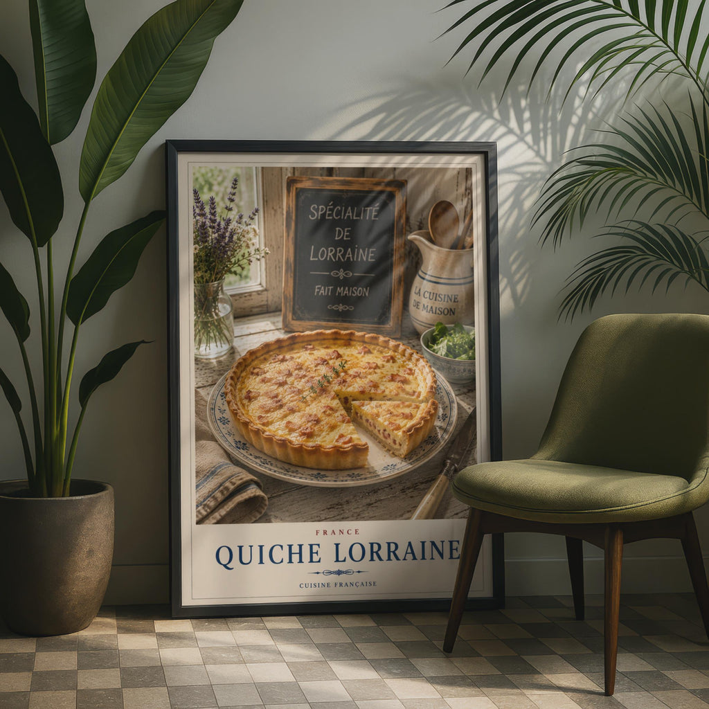 Quiche Lorraine French Food Poster, Cuisine Francaise Kitchen Wall Art, France Recipe Print