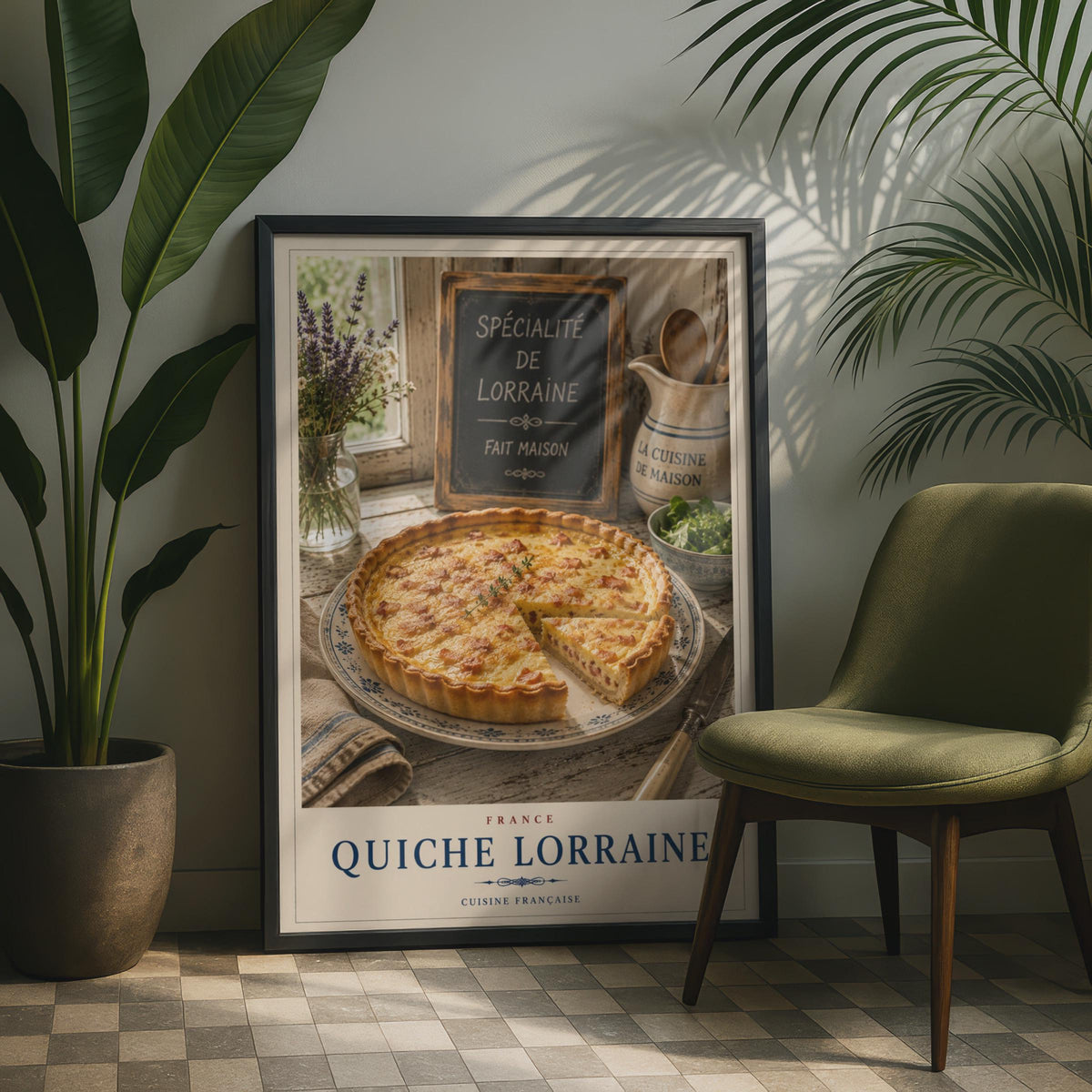 Quiche Lorraine French Food Poster, Cuisine Francaise Kitchen Wall Art, France Recipe Print