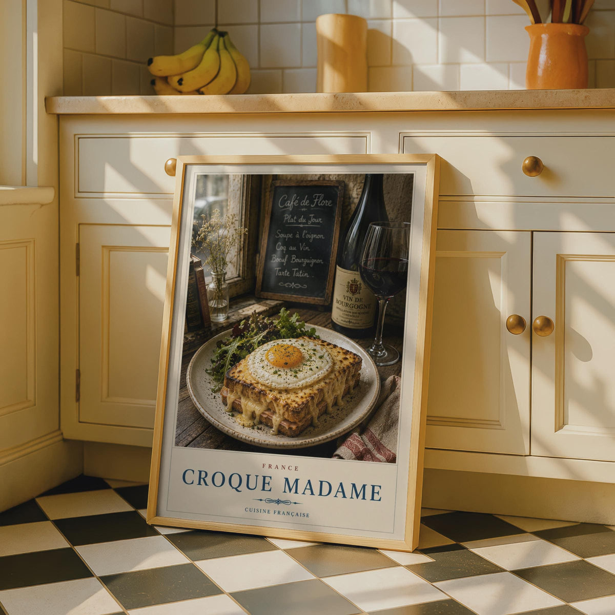 Croque Madame French Food Poster, Cuisine Francaise Kitchen Wall Art, Paris Cafe Print