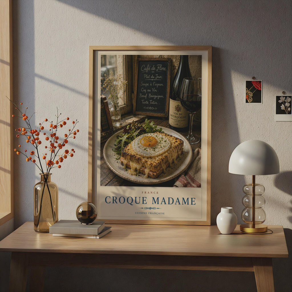 Croque Madame French Food Poster, Cuisine Francaise Kitchen Wall Art, Paris Cafe Print