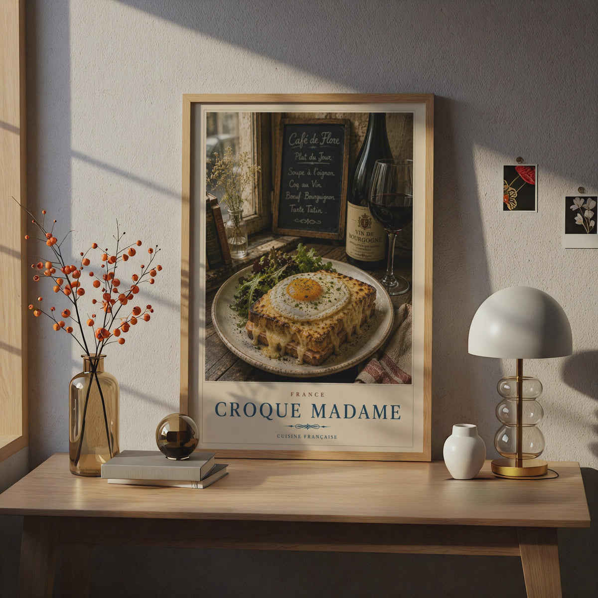 Croque Madame French Food Poster, Cuisine Francaise Kitchen Wall Art, Paris Cafe Print