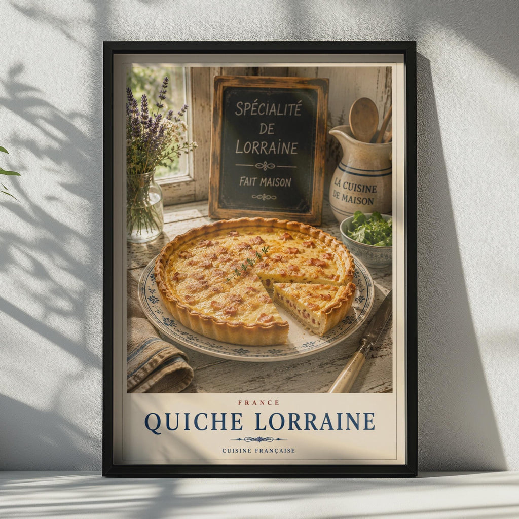 Quiche Lorraine French Food Poster, Cuisine Francaise Kitchen Wall Art, France Recipe Print