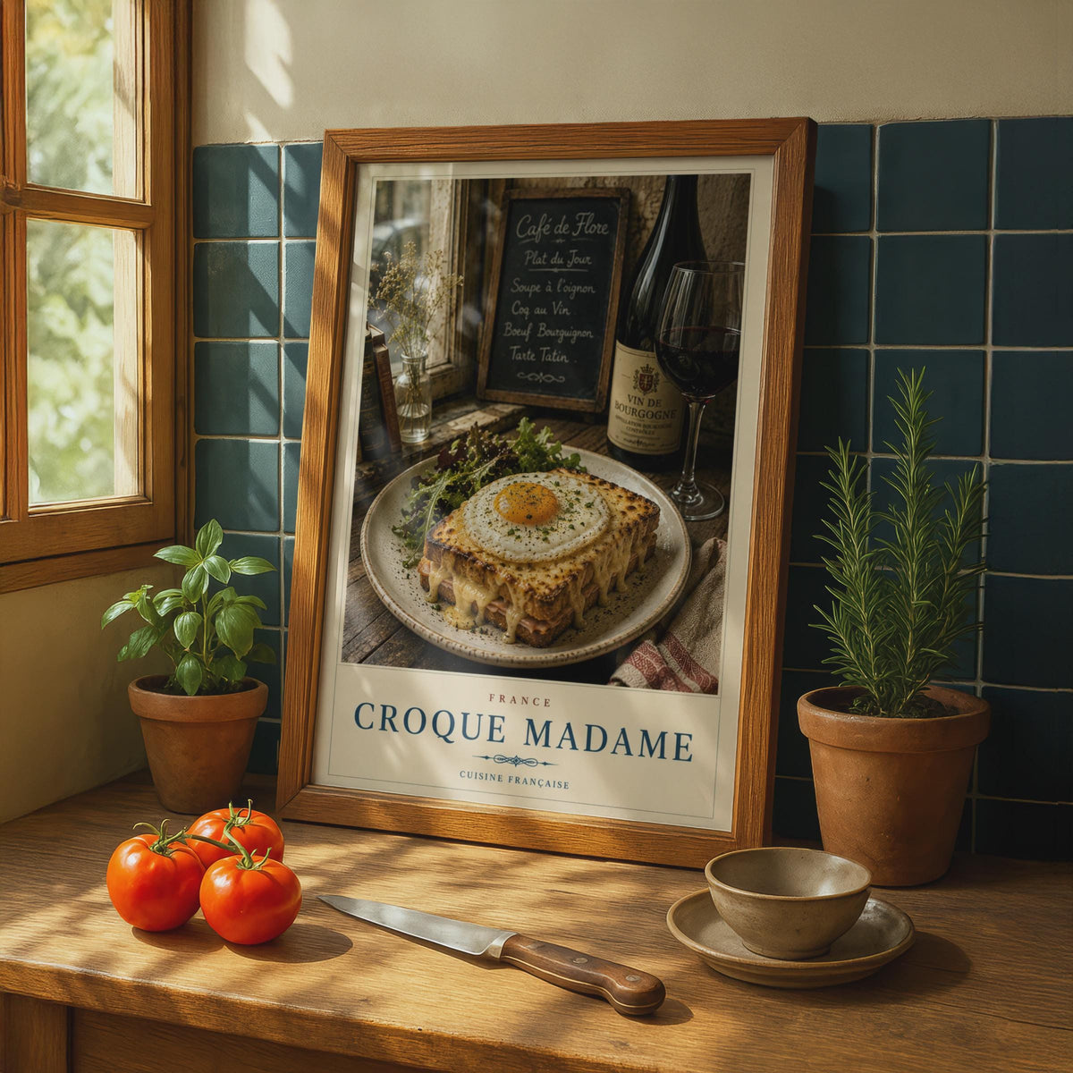 Croque Madame French Food Poster, Cuisine Francaise Kitchen Wall Art, Paris Cafe Print
