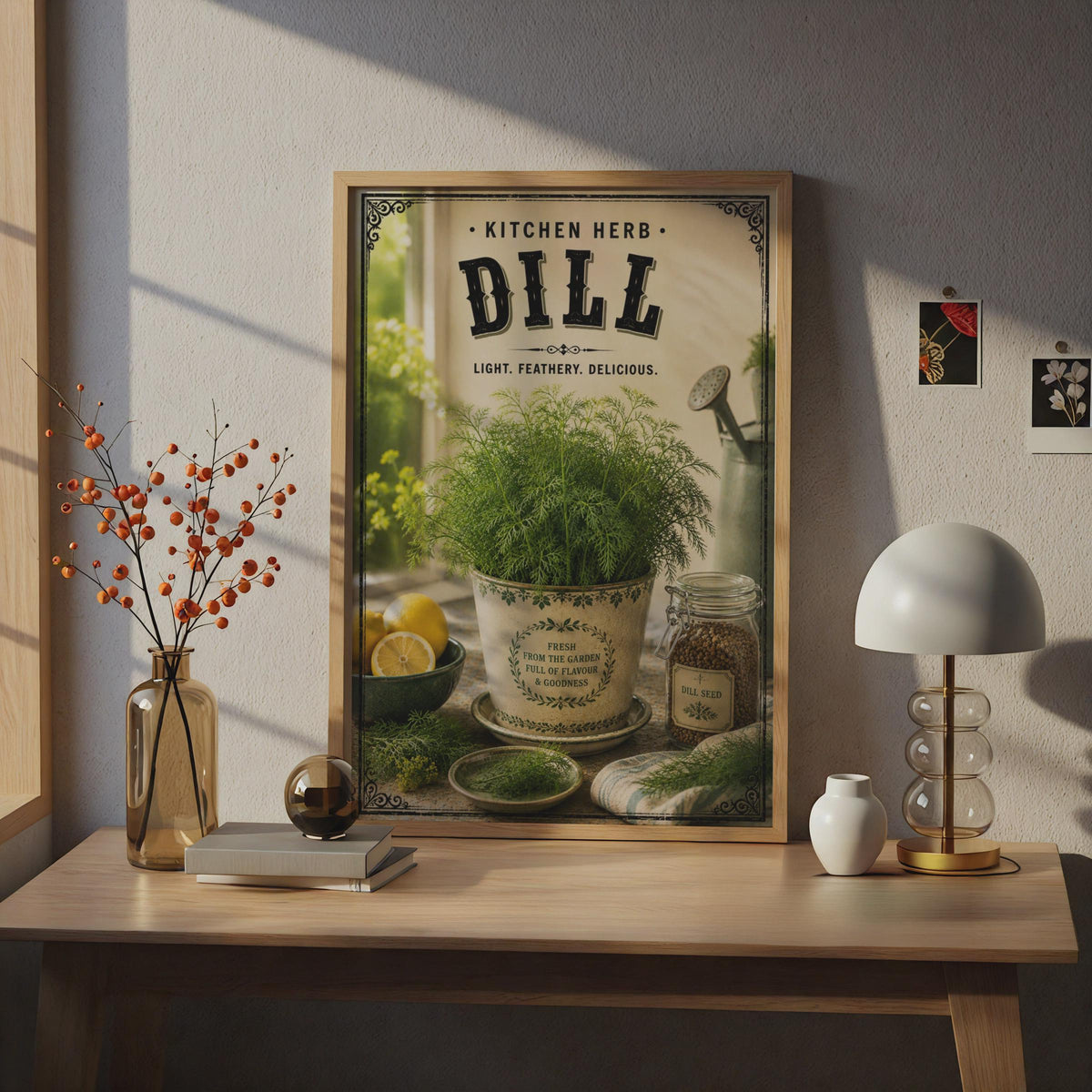 Dill Kitchen Herb Poster, Vintage Botanical Wall Art, Rustic Decor