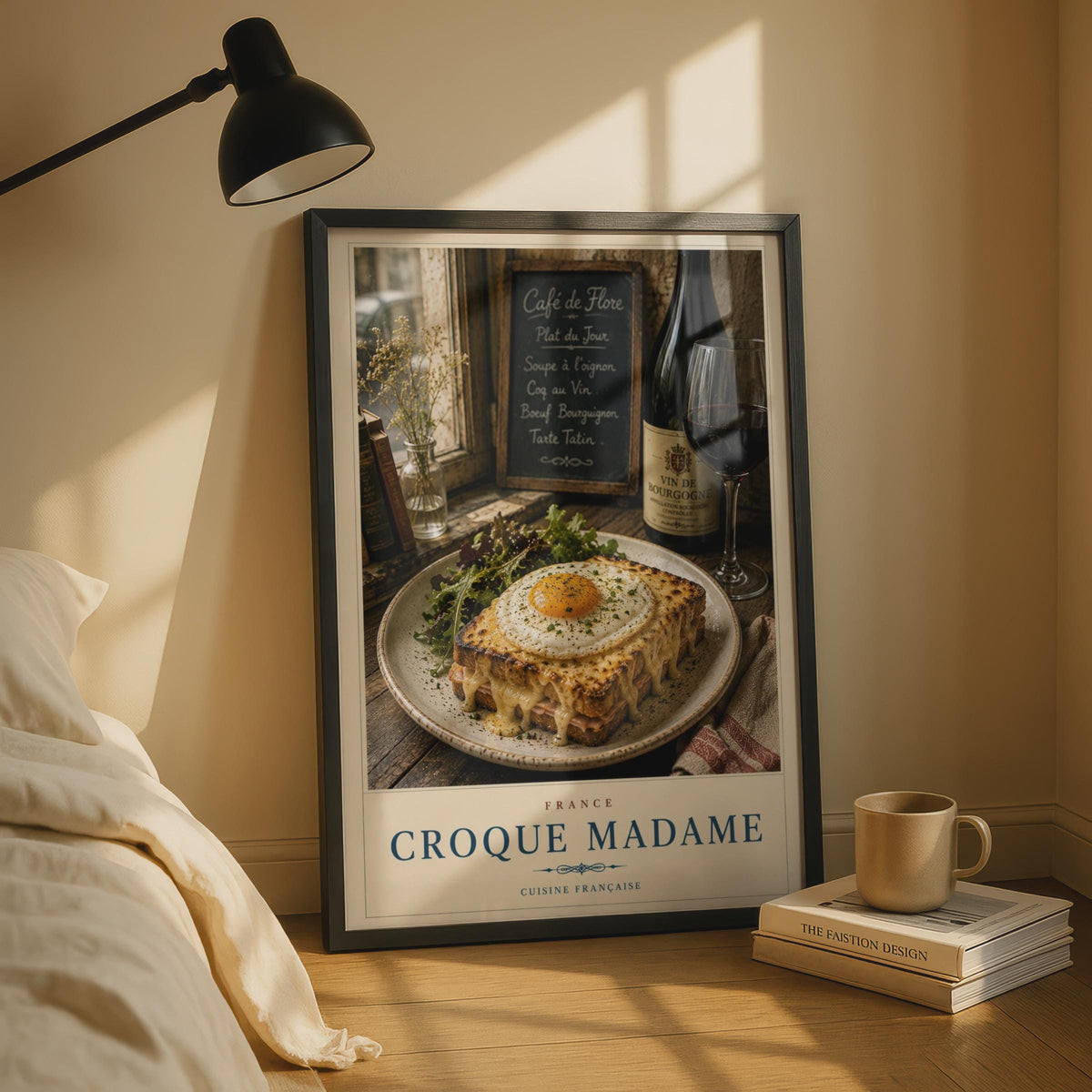 Croque Madame French Food Poster, Cuisine Francaise Kitchen Wall Art, Paris Cafe Print
