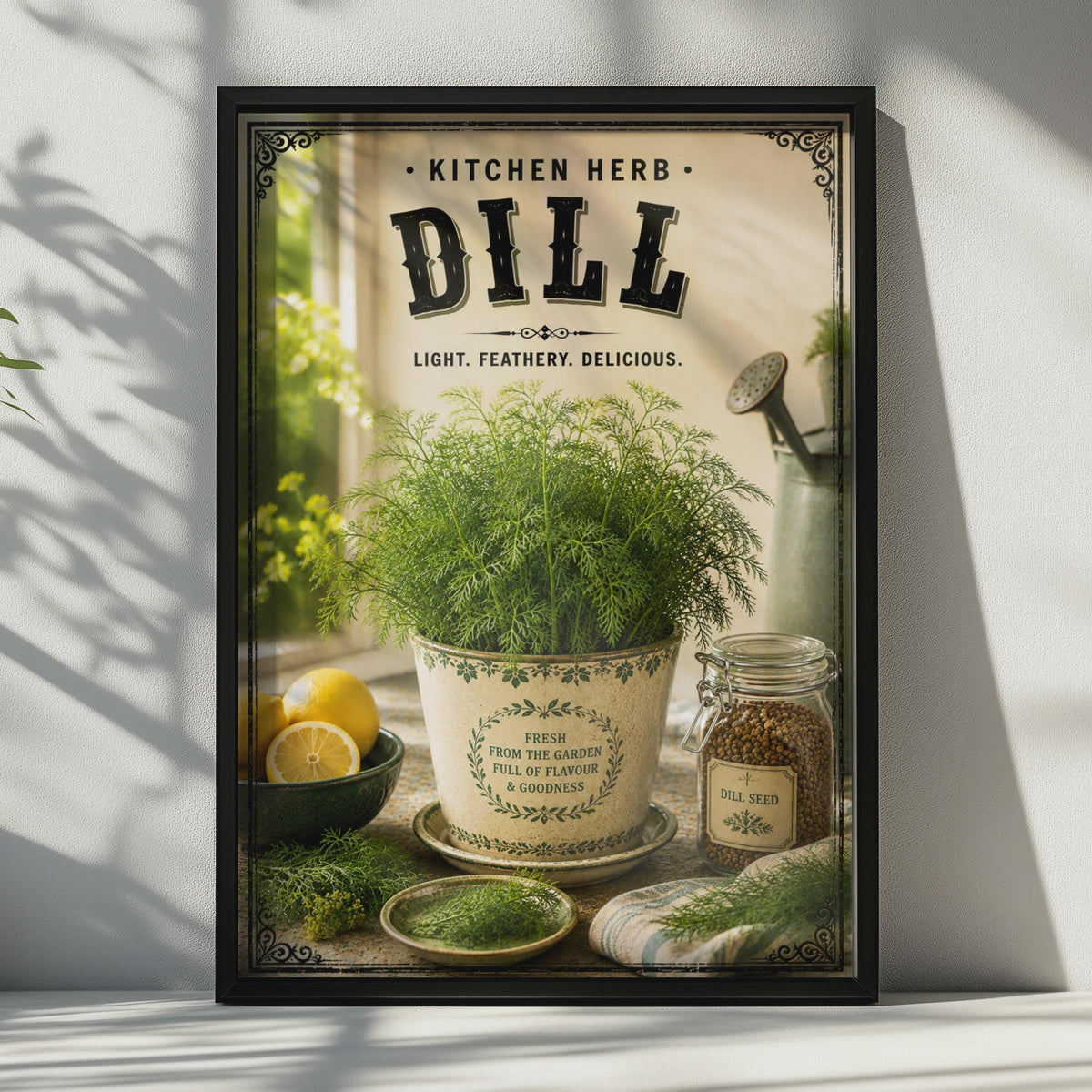 Dill Kitchen Herb Poster, Vintage Botanical Wall Art, Rustic Decor