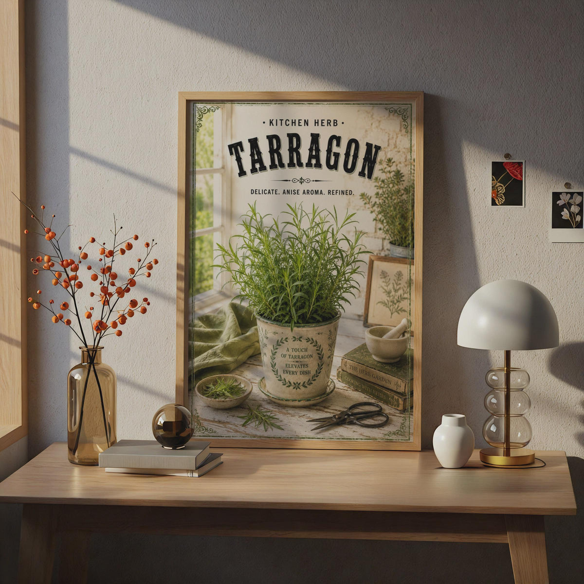 Tarragon Kitchen Herb Poster, Vintage Botanical Herb Print, Rustic Cooking Wall Art