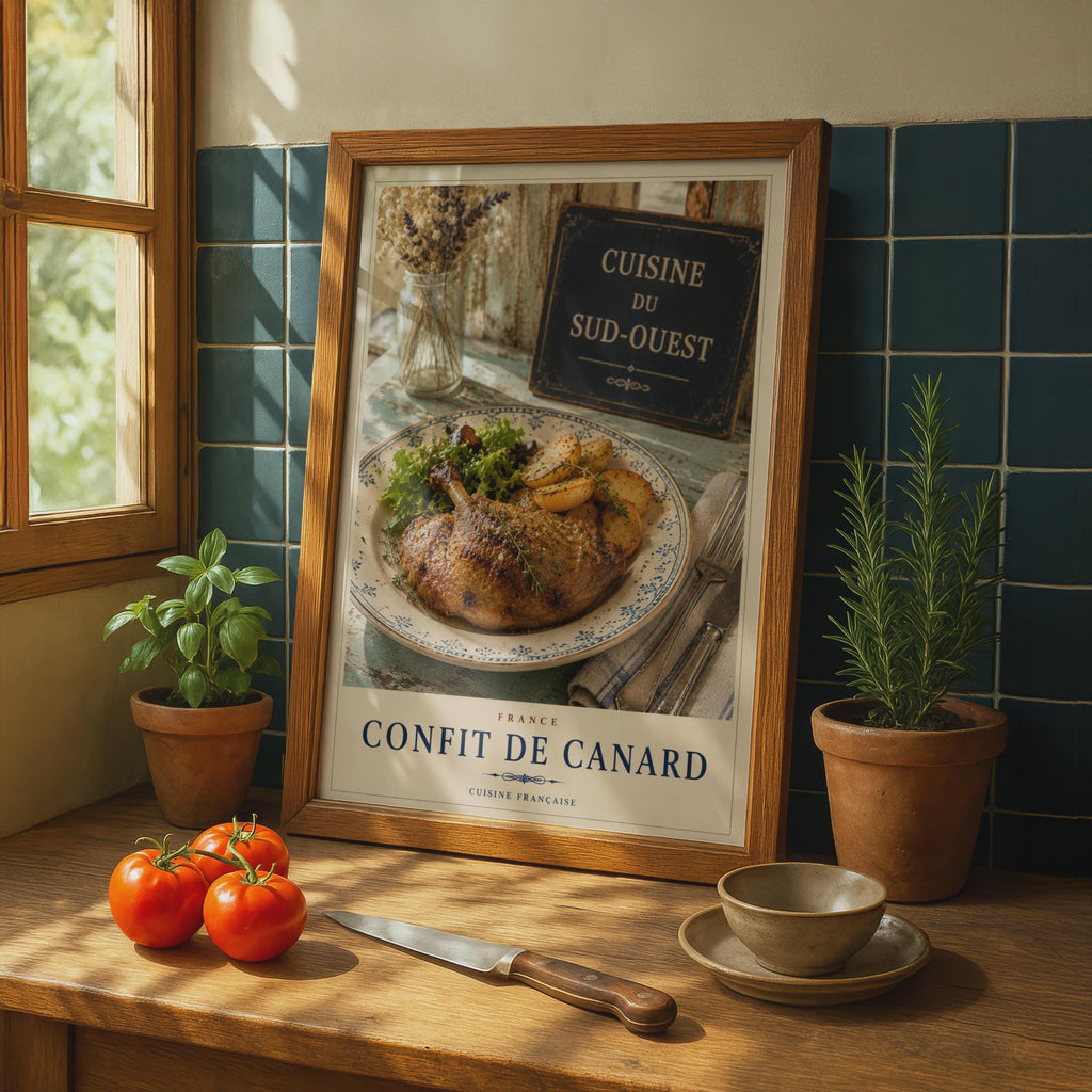 Confit de Canard French Food Poster, Cuisine Francaise Kitchen Wall Art, France Duck