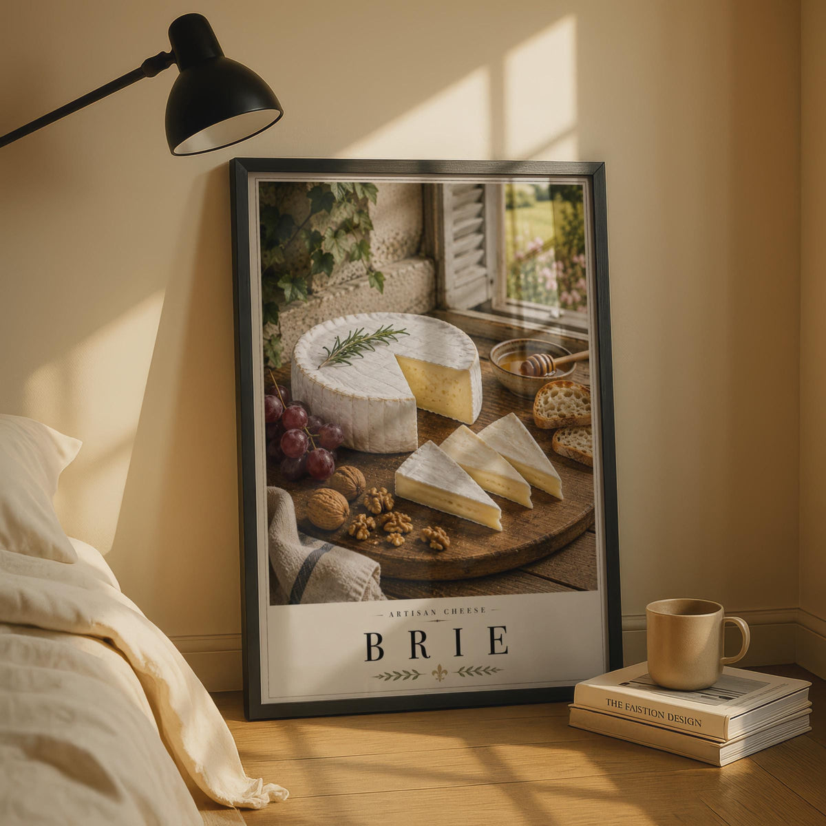 Brie Artisan Cheese Poster, French Food Wall Art, Kitchen Decor, Rustic Farmhouse Print