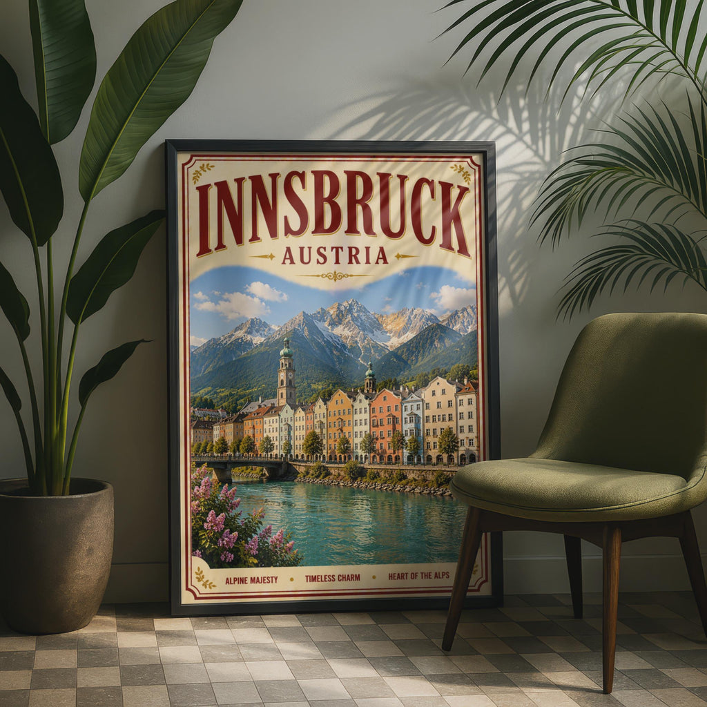 Innsbruck Austria Vintage Travel Poster, Alpine City Wall Art, Austrian Alps Print