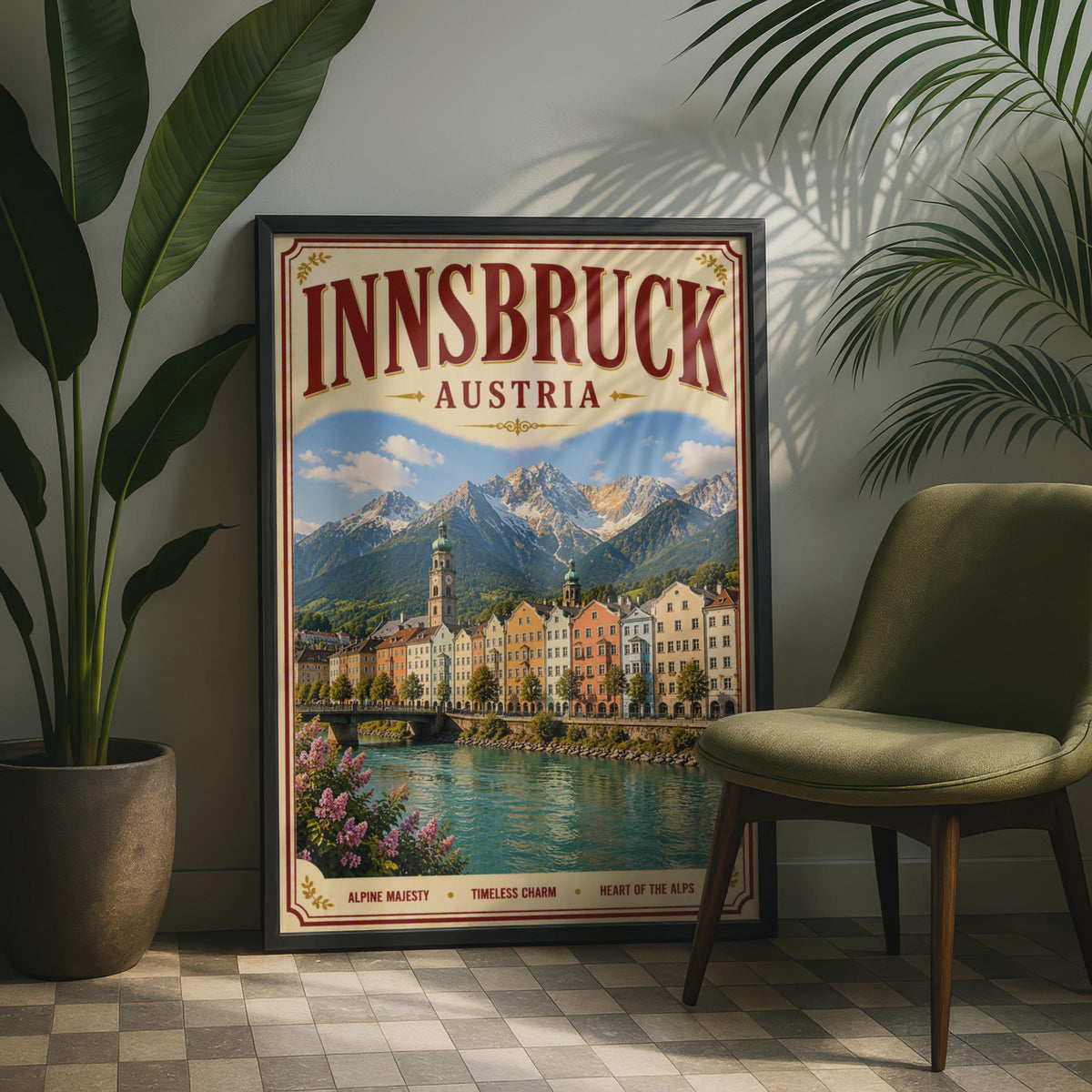 Innsbruck Austria Vintage Travel Poster, Alpine City Wall Art, Austrian Alps Print
