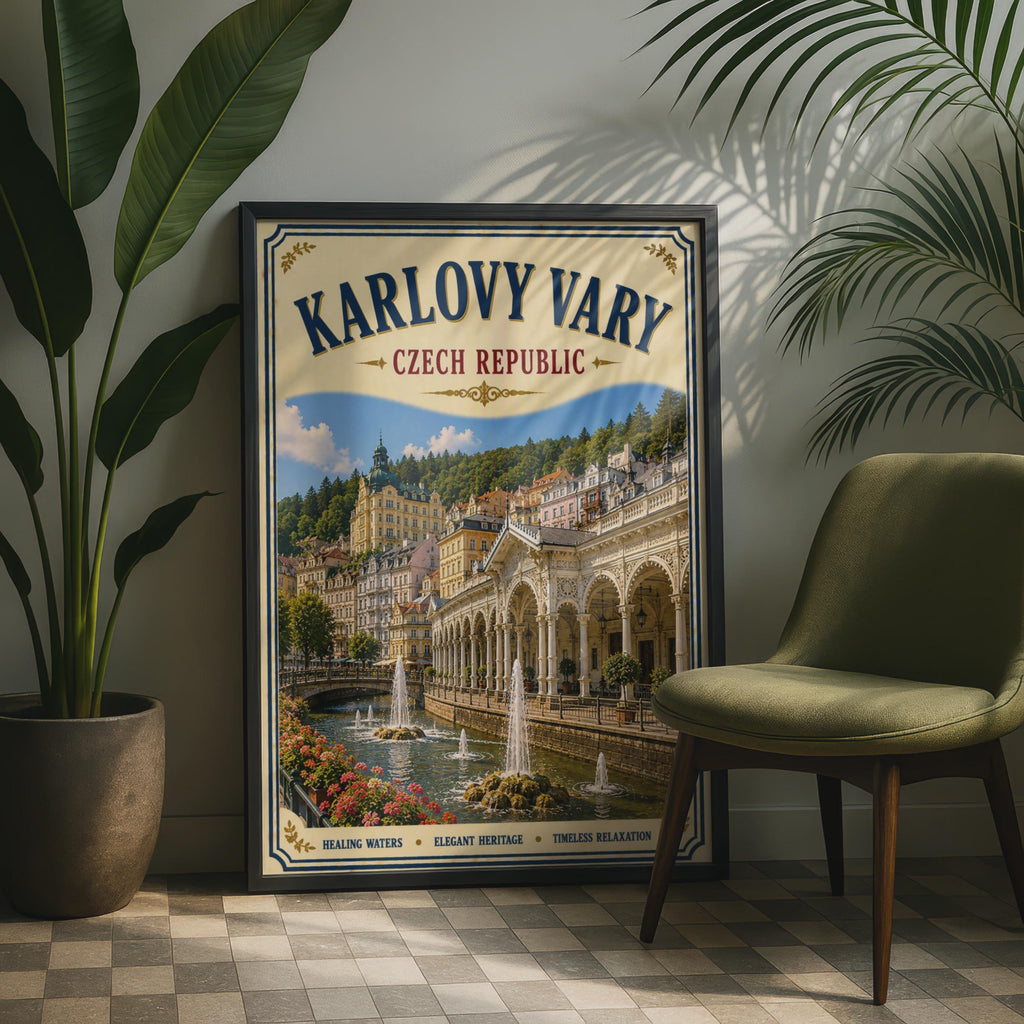 Karlovy Vary Czech Republic Vintage Travel Poster, Bohemian Spa Town Wall Art