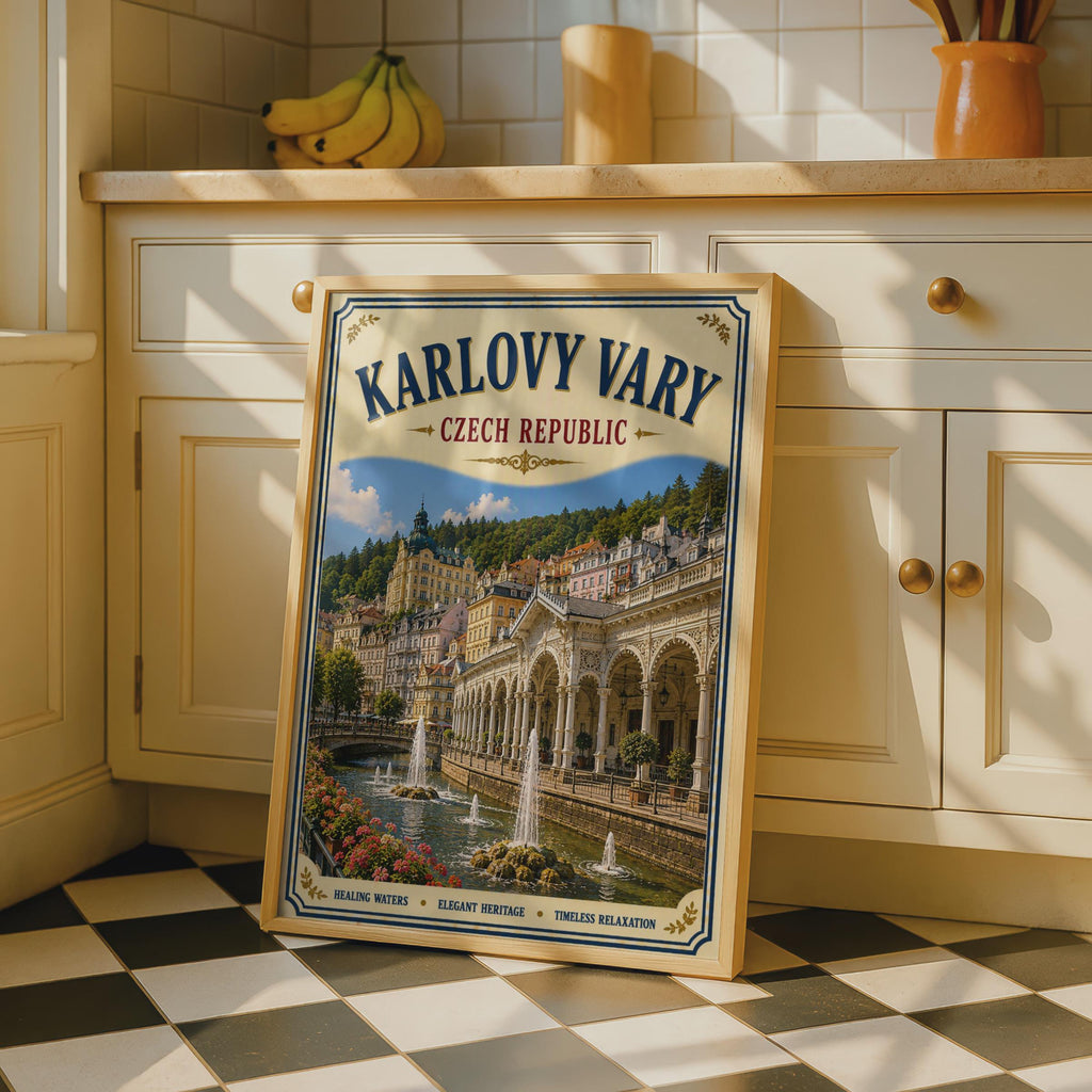 Karlovy Vary Czech Republic Vintage Travel Poster, Bohemian Spa Town Wall Art