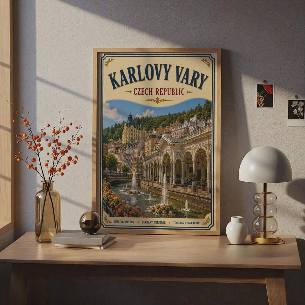 Karlovy Vary Czech Republic Vintage Travel Poster, Bohemian Spa Town Wall Art