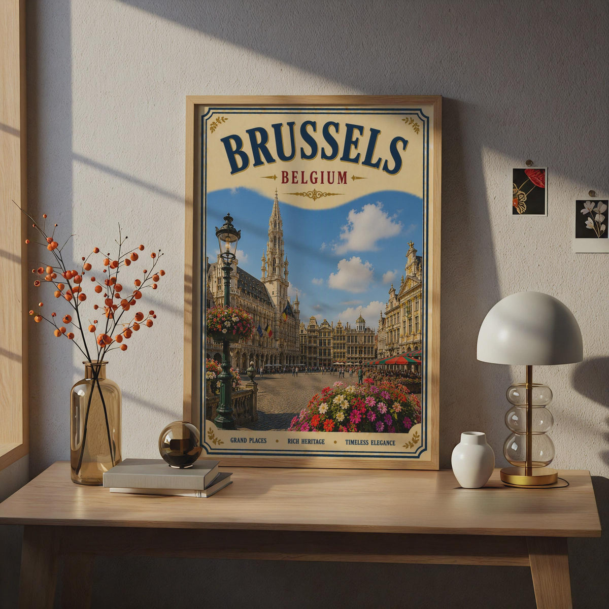Brussels Belgium Travel Poster, Grand Place Vintage Wall Art, Belgium City Print
