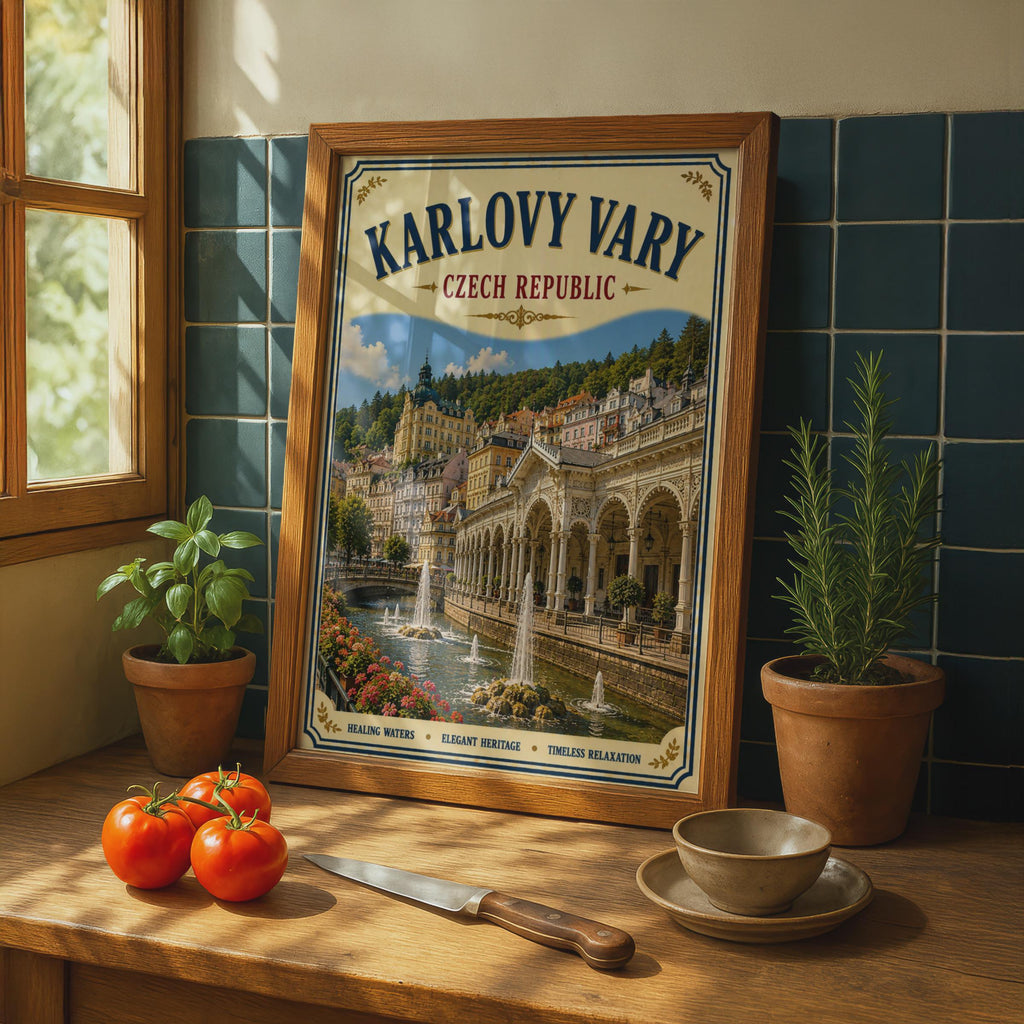 Karlovy Vary Czech Republic Vintage Travel Poster, Bohemian Spa Town Wall Art