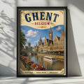 Ghent Belgium Travel Poster, Vintage Canal City Wall Art, Belgian Medieval Architecture Print