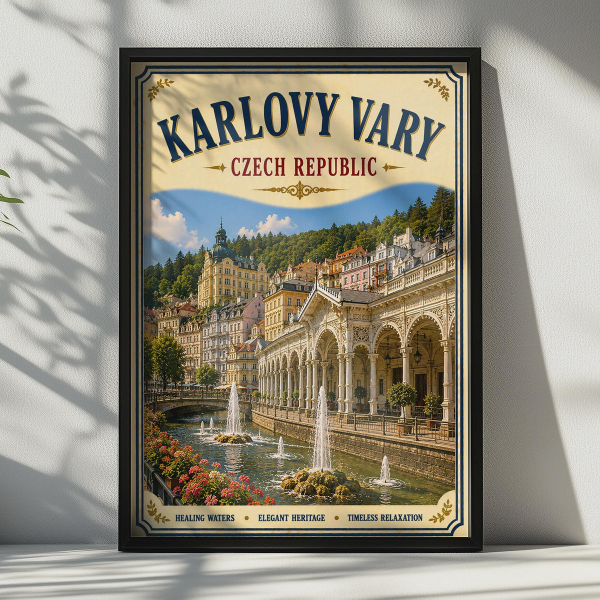 Karlovy Vary Czech Republic Vintage Travel Poster, Bohemian Spa Town Wall Art