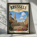 Brussels Belgium Travel Poster, Grand Place Vintage Wall Art, Belgium City Print