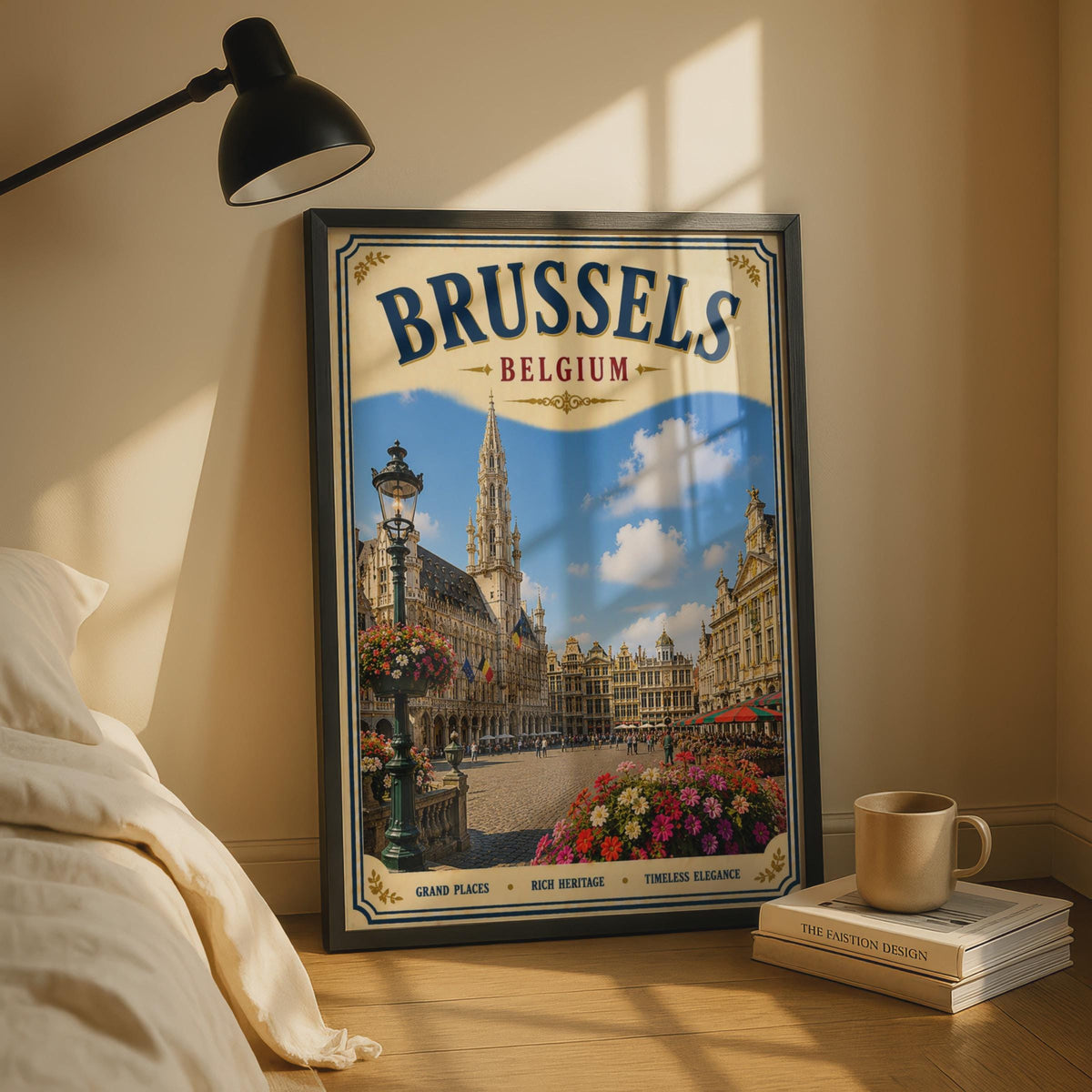 Brussels Belgium Travel Poster, Grand Place Vintage Wall Art, Belgium City Print