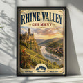 Rhine Valley Germany Travel Poster, Vintage Castle Vineyard Wall Art, River Cruise