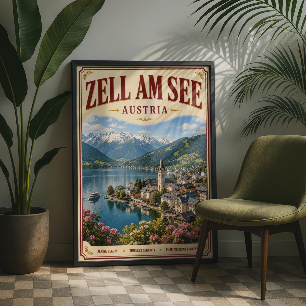 Zell Am See Austria Vintage Travel Poster, Alpine Lake Wall Art, Austrian Gift