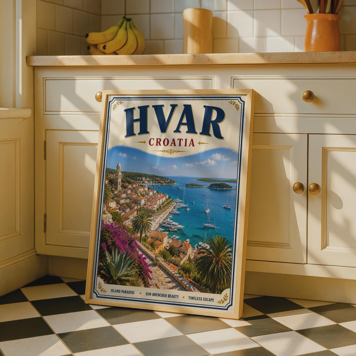 Hvar Croatia Travel Poster, Adriatic Sea Vintage Wall Art, Croatian Island Print