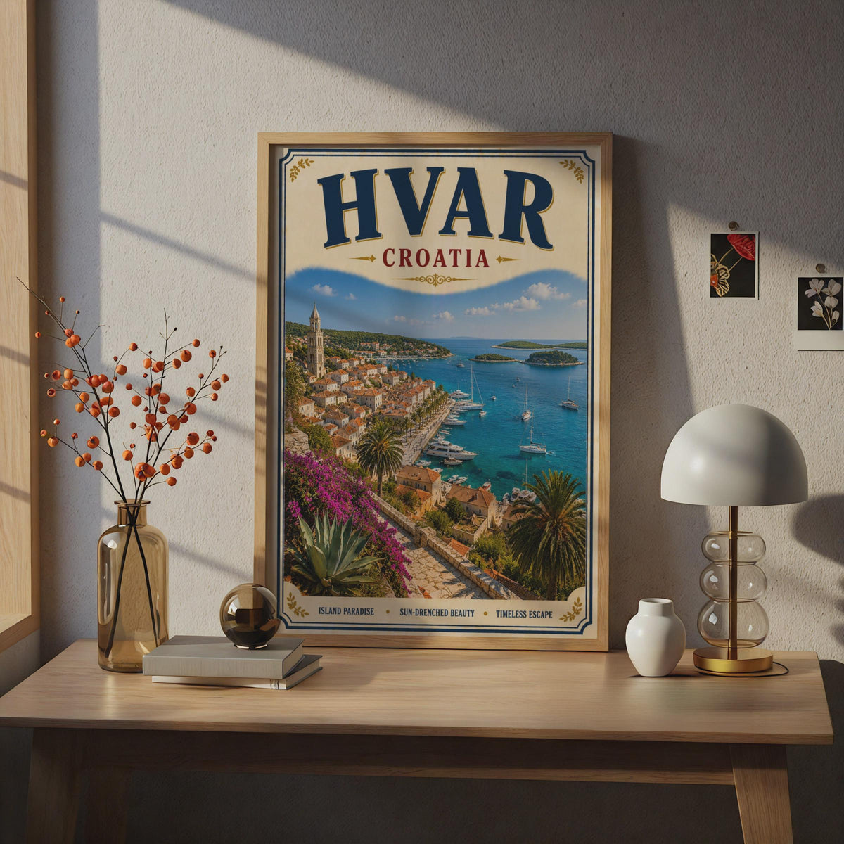 Hvar Croatia Travel Poster, Adriatic Sea Vintage Wall Art, Croatian Island Print