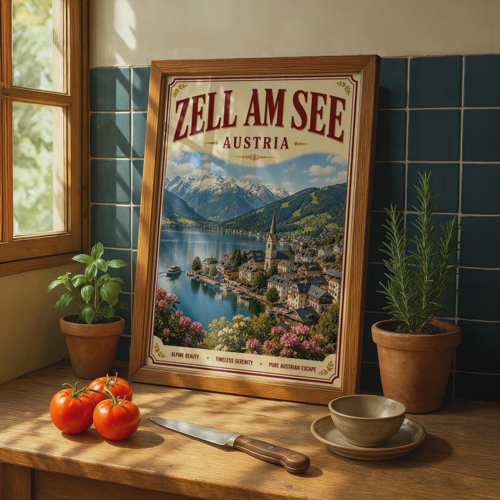 Zell Am See Austria Vintage Travel Poster, Alpine Lake Wall Art, Austrian Gift