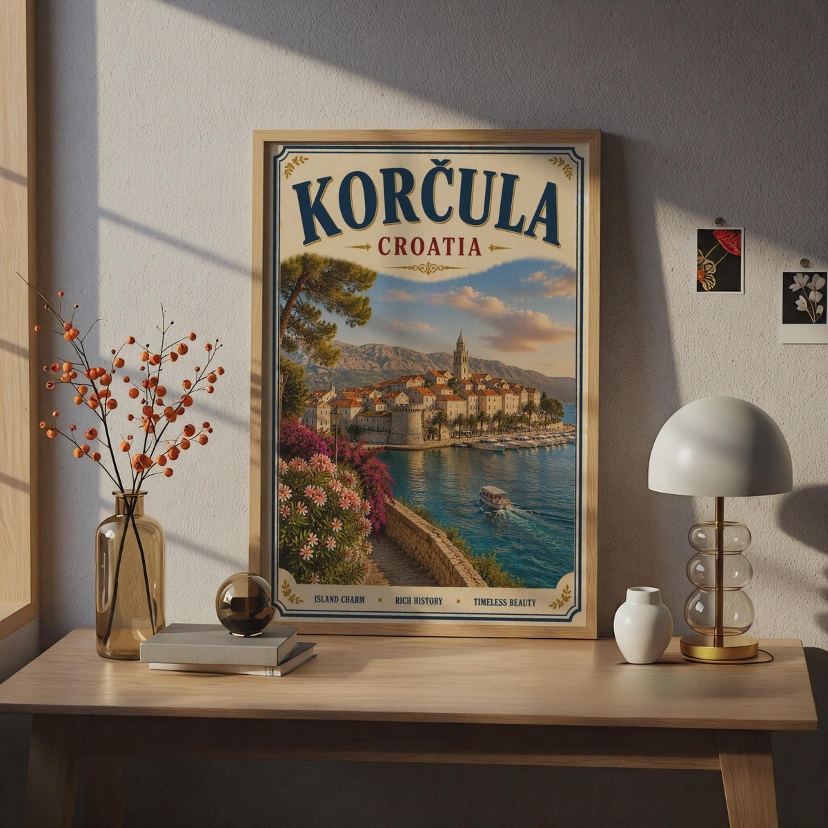 Korcula Croatia Vintage Travel Poster, Dalmatian Coast Wall Art, Adriatic Sea Print