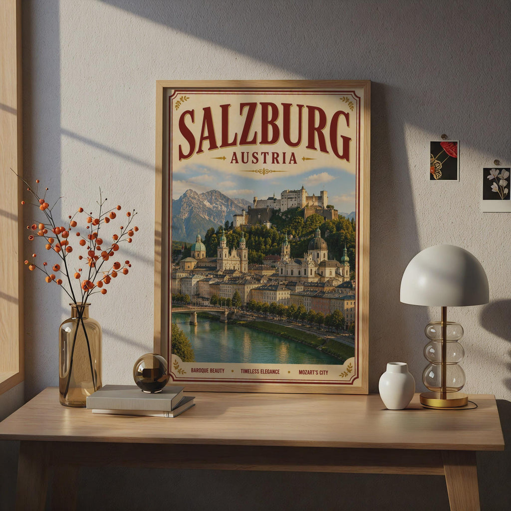Salzburg Austria Vintage Travel Poster, Austrian City Wall Art, Retro Europe Print