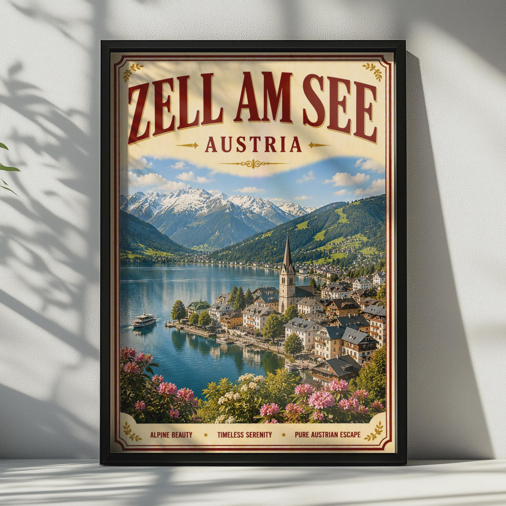 Zell Am See Austria Vintage Travel Poster, Alpine Lake Wall Art, Austrian Gift