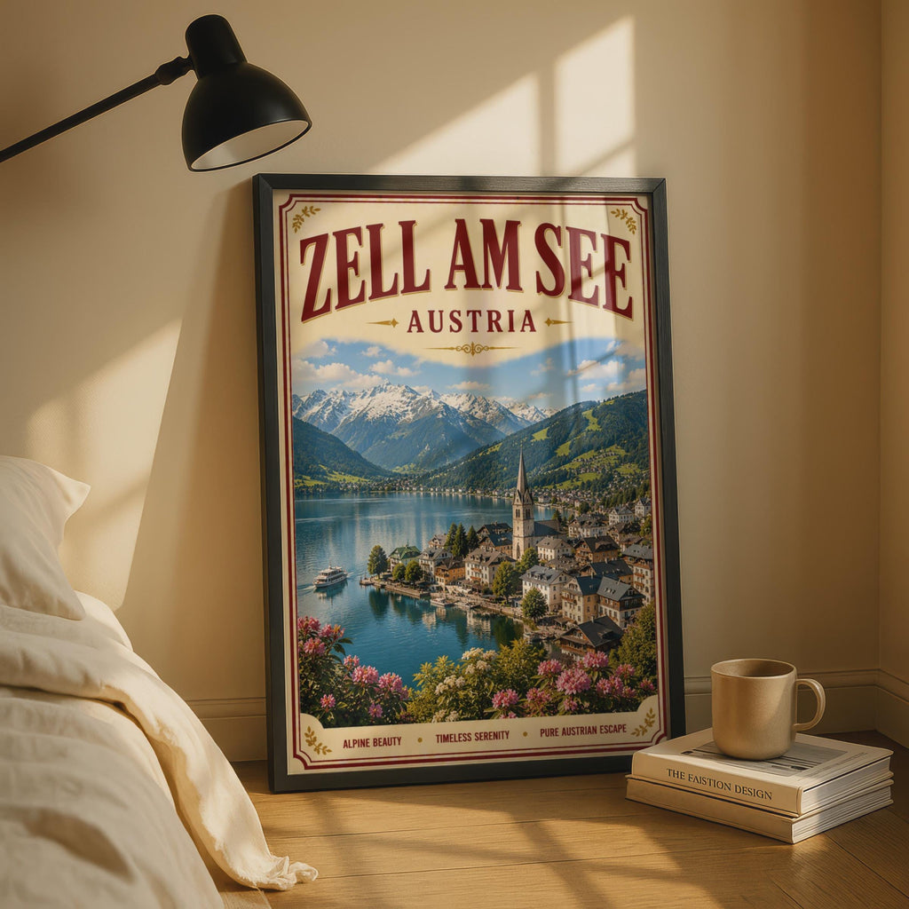 Zell Am See Austria Vintage Travel Poster, Alpine Lake Wall Art, Austrian Gift