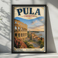 Pula Croatia Travel Poster, Roman Arena Adriatic Wall Art, Vintage Retro Croatian City Print