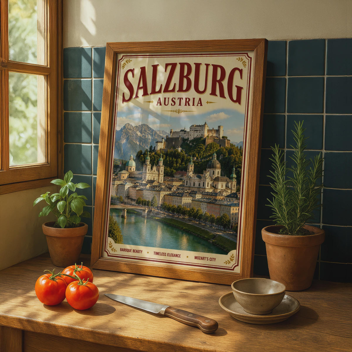 Salzburg Austria Vintage Travel Poster, Austrian City Wall Art, Retro Europe Print