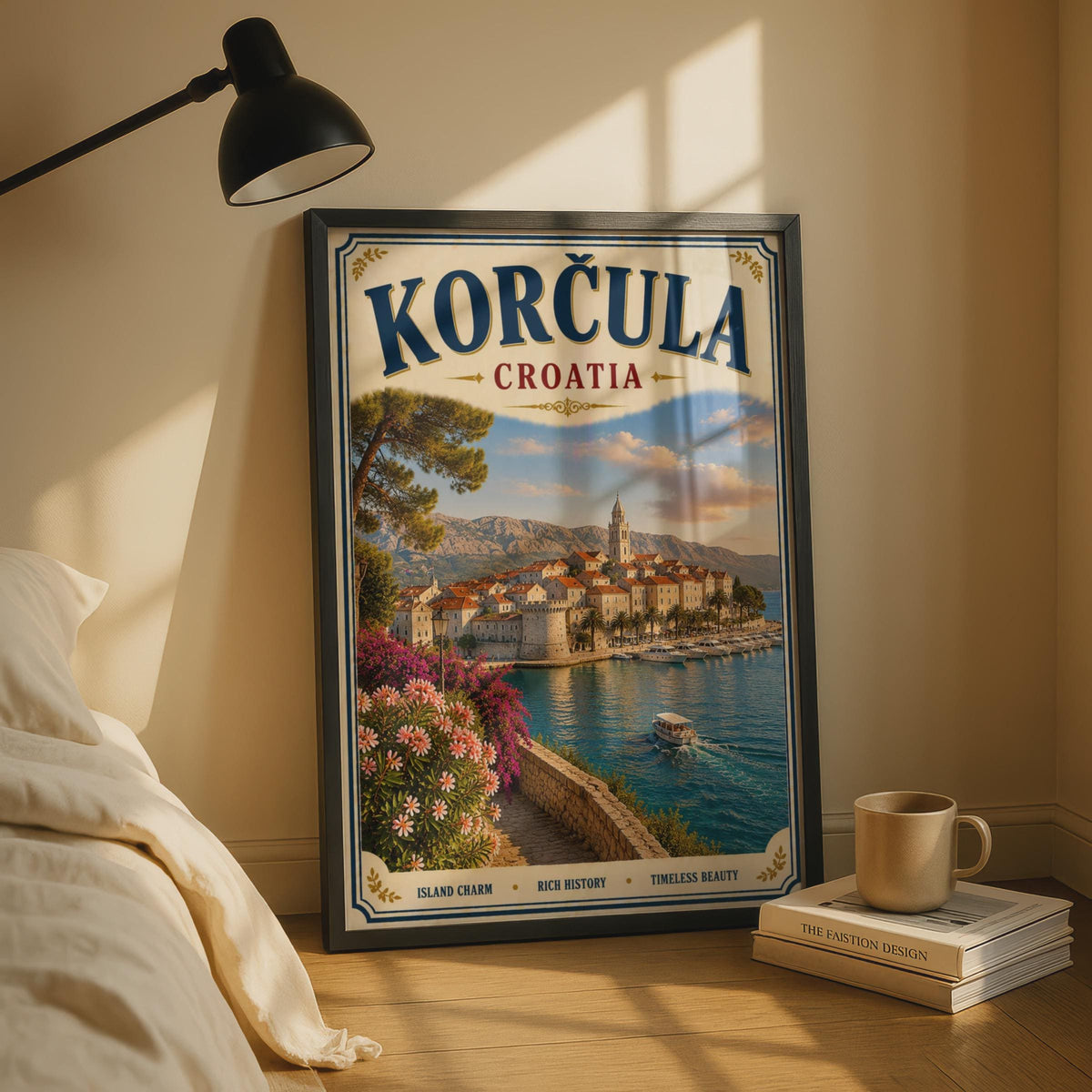 Korcula Croatia Vintage Travel Poster, Dalmatian Coast Wall Art, Adriatic Sea Print
