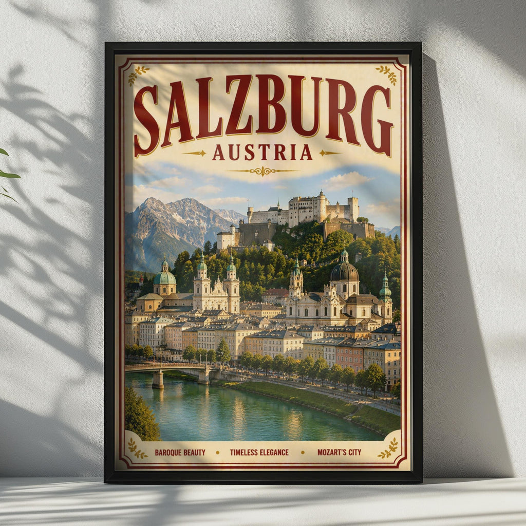 Salzburg Austria Vintage Travel Poster, Austrian City Wall Art, Retro Europe Print