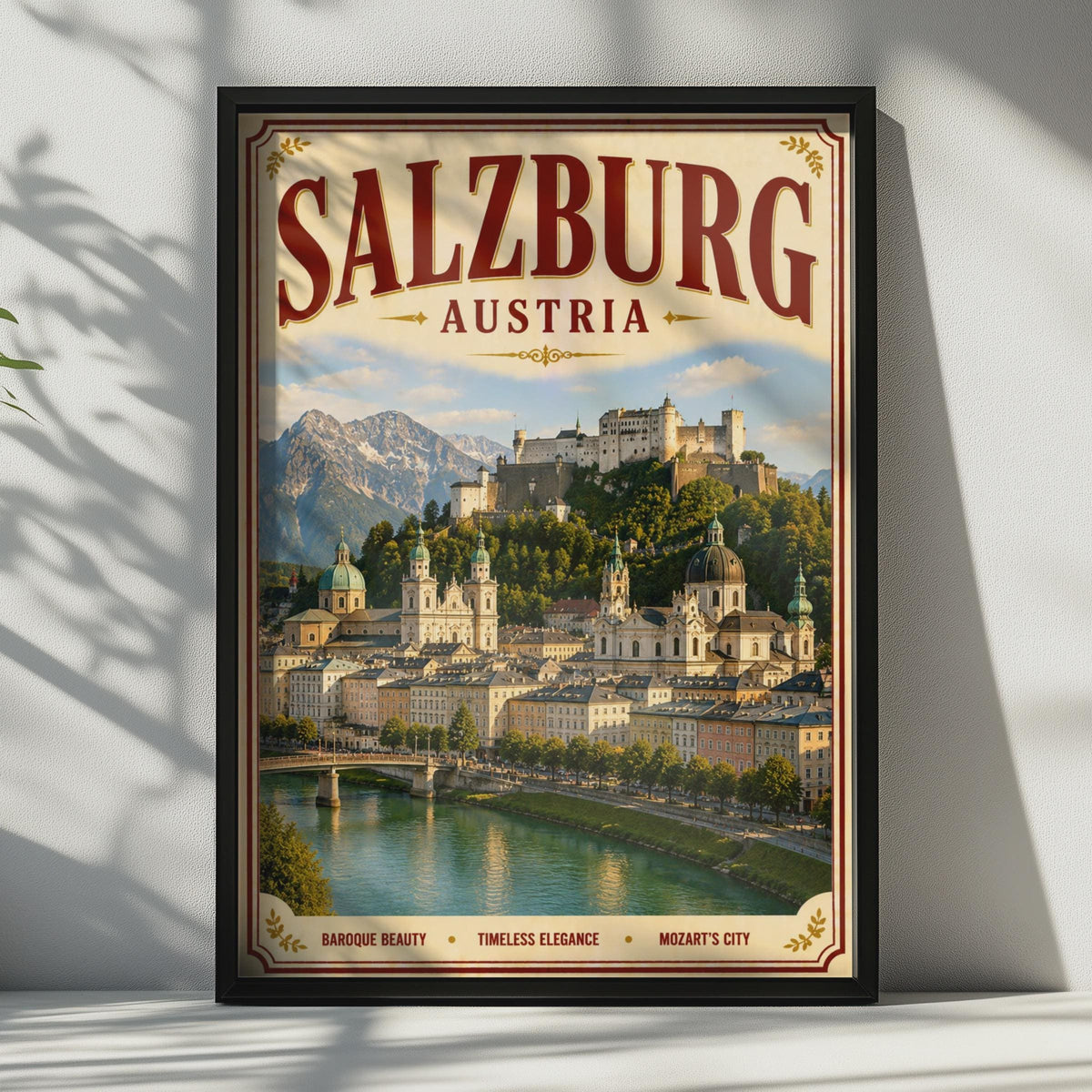 Salzburg Austria Vintage Travel Poster, Austrian City Wall Art, Retro Europe Print